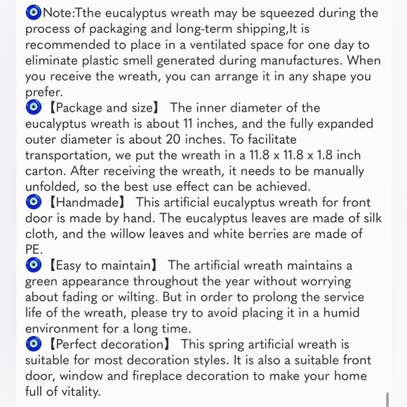 20in Artificial Eucalyptus Wreath for Front Door Fall Wreath Green Leaf Wreath - Picture 8 of 8